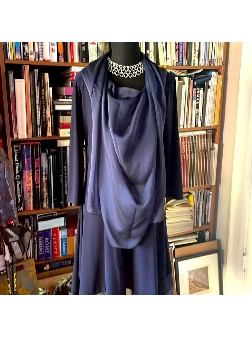 RARE Deep Blue Dress with Transparent Hem w/Stole from Legendary 🇨🇦 Designer! - Picture 6 of 13